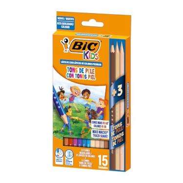Imagem de 301088 - Lápis de Cor Regulares + Tons de Pele, BIC, Cores Vivas, Escrita Macia, 15 Unidades