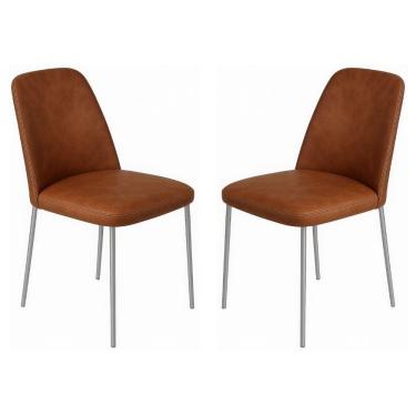 Imagem de Conjunto 2 Cadeiras Londres Couro Caramelo Metal Champanhe