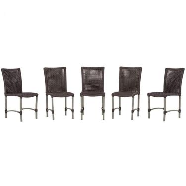 Imagem de 5 Cadeiras De Jantar Cannes De Alumínio Pintura Fendi Trama Marrom