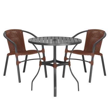 Imagem de 02 Cadeiras Floripa E Mesa Roma 80cm Preta Trama Marrom