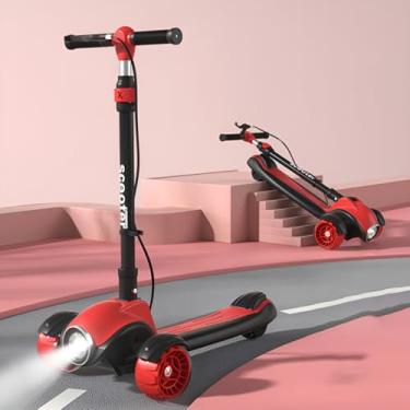 Imagem de Patinete Infantil Dobravel Com Farol Musica E Luz E Freio Vermelho