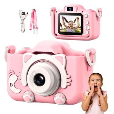 Imagem de Câmera Digital Infantil Gatinho Rosa 20MP Full HD com Tela LCD, Jogos e Gravação de Vídeo – Portátil, Recarregável e Antichoque – Presente Educativo para Crianças 4 a 12 Anos