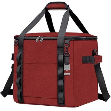 Imagem de Bolsa térmica vermelha macia de 30,5 x 30,5 x 30,5 cm, grande, à prova de vazamento, para viagem, acampamento, praia, 50 latas, caixa térmica portátil para compras de supermercado, viagens rodoviárias