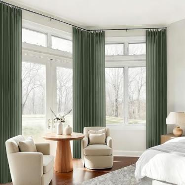 Imagem de DUKIYO Cortinas de teto plissadas verde-oliva de 264 cm para sala de estar, personalizadas, boho, quinta, comprimento até o chão, cortinas transparentes para janela, abas traseiras, filtro de luz