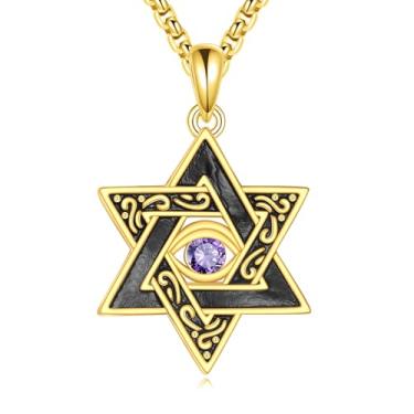 Imagem de KQF Colar de estrela de Davi para homens, banhado a ouro 18K, pingente de estrela judaica, olho de Hórus, joias judaicas, presentes para homens e mulheres