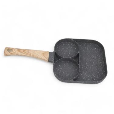 Imagem de Frigideira Antiaderente Preta Com 3 Divisórias Sem Usar óleo Para Ovo Bacon E Hamburguer