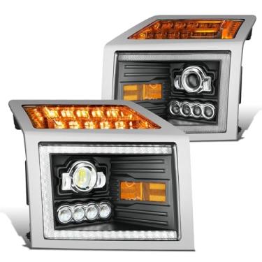 Imagem de DNA MOTORING Faróis pretos para projetor com LED duplo DRL compatível com Peterbilt 579 2013-2020 e 587 2011-2018, HL-HAY-074-BK