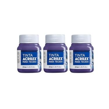 Imagem de Kit 3 Tintas Para Tecido Acrilex 37ml | Fosca, Alta Cobertura, Fixação a Frio, Ideal Para Artesanato, Roupas e Decoração em Algodão (Violeta 516)