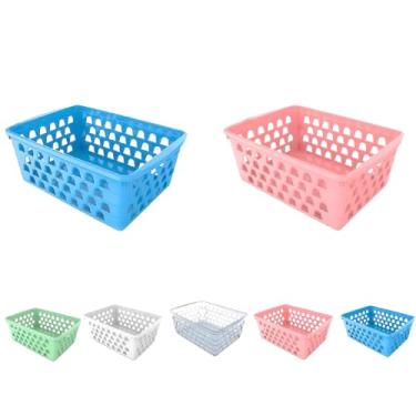 Imagem de Kit 10 Cestos Organizadores Multiuso de Plástico, Empilháveis, Cores Sortidas, 16x12x6cm