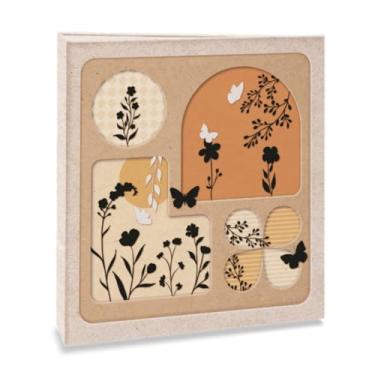 Imagem de Álbum de fotos Ical, encadernação fichário, 30 pág. papel branco adesivado c/película, para colar fotos de vários tamanhos - linha Autocolante Retrô Magnético - modelo borboletas e flores - 601