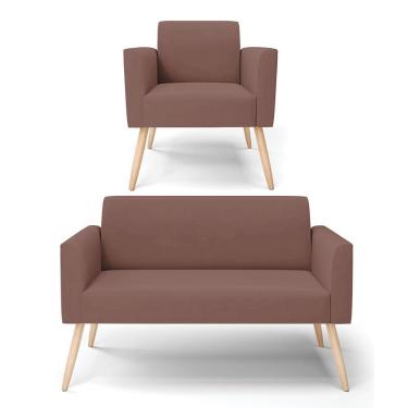 Imagem de Sofá Namoradeira Com Poltrona Pés Palito Natural Marisa Veludo D03 - D\'rossi Cor Verde