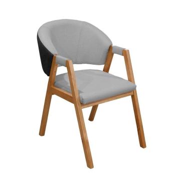 Imagem de Cadeira Roma Banqueta C/ Base Madeira De Eucalipto C/revestimento Versátil Linho Cinza/preto