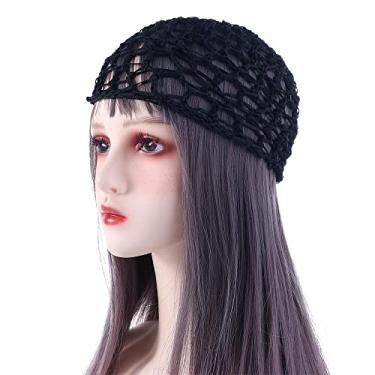 Imagem de Touca feminina de malha multicolorida de crochê feita à mão (preta)