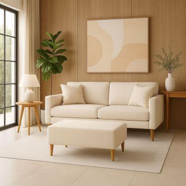 Imagem de Puff Bela Manu Decor Madri Pés Palito Tecido Sued Bege Claro