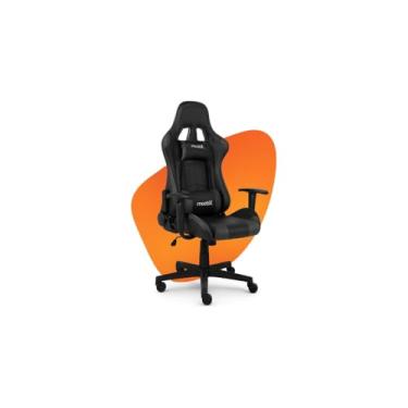 Imagem de Cadeira Gamer Ergonômica, Preta com Detalhes Branco, Revestimento em Veludo, Estrutura Metal e Madeira, Ajuste de Altura e Reclinação, Base 320mm