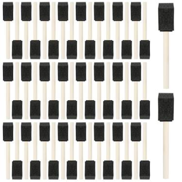 Imagem de 50 pincéis de tinta de espuma, pincéis de tinta de esponja de 2,5 cm com alças de madeira, pincéis de espuma para coloração, verniz, retoque