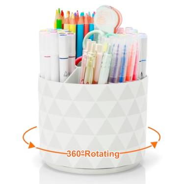 Imagem de Porta-lápis fofos para mesa, porta-canetas giratórias de 360 graus para escritório em casa, organizador de canetas tipo diamante com 5 compartimentos, acessórios de mesa elegantes para escritório