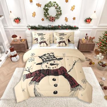 Imagem de Erosebridal Jogo de edredom completo de floco de neve com lençol – 7 peças, conjunto de cama casal de boneco de neve de desenho animado em uma bolsa com edredom, lençóis, fronhas e fronhas