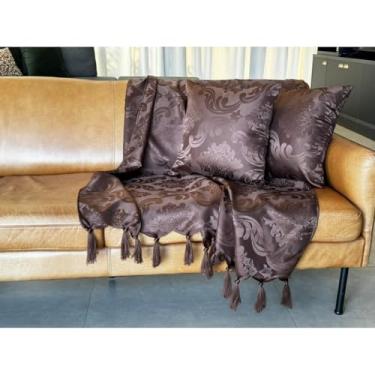 Imagem de Manta Capa de Sofá Retrátil Decorativa 2 e 3 Lugares Elegante com Franjas – Proteção e Estilo para Sala de Estar (Marrom)