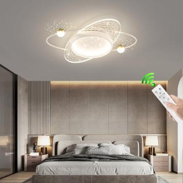 Imagem de Luminária de teto LED de 50W com controle remoto, redonda e moderna, embutida na cor preta, ideal para iluminação de quartos, salas de estar e cozinhas.