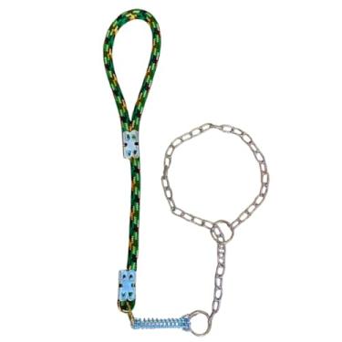 Imagem de Guia para Cachorros，Adequado para CãEs de RaçAs MéDias a Grandes，Equipado com uma Corda de 14 Mm, Mola Amortecedora e Corrente de Elos Retos，Adequado para Caminhadas(Verde)