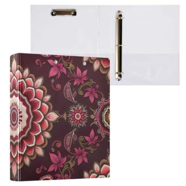 Imagem de Pasta de prancheta floral mandala vermelha, 3 anéis redondos, organizador de fichário de 2,5 cm, pacote com 2