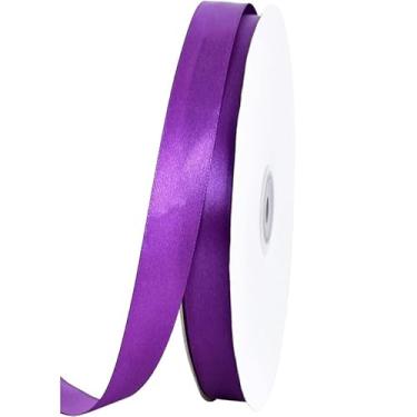 Imagem de 25 jardas laço de fita de cetim 1 rolo 2 cm de largura fita sólida DIY artesanato presentes festa de casamento decoração de embrulho de cadeira (roxo)