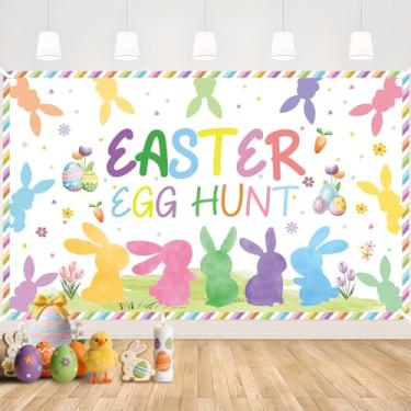 Imagem de MEHOFOND Faixa de fundo de caça aos ovos de Páscoa, fundo fotográfico de coelhinho da Páscoa, coelhinho da Páscoa, grama, ovos coloridos, flores, caça aos ovos, jogos, feliz dia de Páscoa, decorações