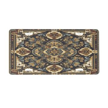 Imagem de Design mandala étnica placa de licença para a frente do carro placas de carro alumínio metal adequado para caminhão placa de porta de carro bar café acessórios automotivos para homens mulheres 15 x 30