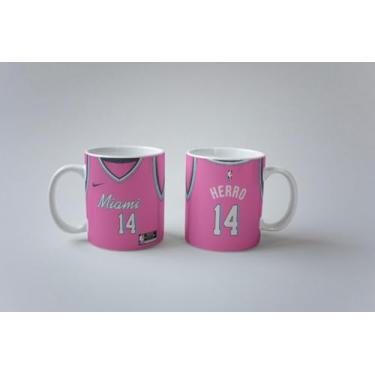 Imagem de Caneca Basquete Miami Herro 14 Porcelana Personalizada 325ml (Rosa)