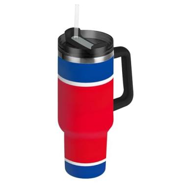 Imagem de Joisal Copos com tampas e canudos, bandeira da Coreia do Norte, copo de 850 g com alça, garrafas de água térmica, caneca de café quente de aço inoxidável isolada para carros