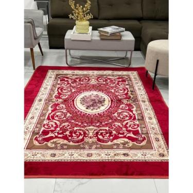 Imagem de Tapete Floral Grande 1,45x1,95m Antiderrapante para Sala e Quarto - Tapete Macio de Flanela, Fácil de Lavar na Máquina, Antialérgico, Decorativo para Sua Casa(Vermelho)