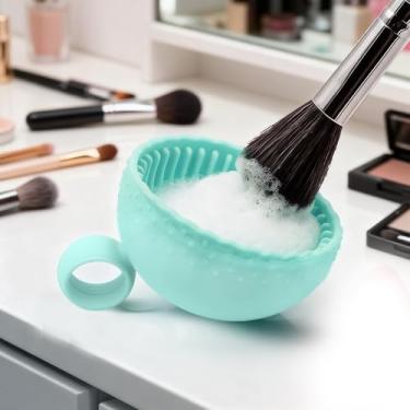 Imagem de Escova de maquiagem portátil, tigela de limpeza, meia esfera, reutilizável, ferramenta de limpeza para cosméticos e olhos, viagens para casa (verde)