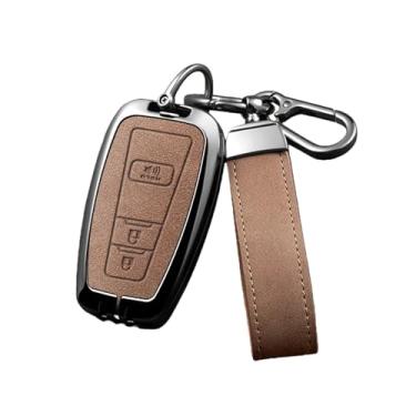 Imagem de Capa de couro para chave remota inteligente de carro compatível com Toyota Avalon Camry RAV4 Prius CHR C-HR Corolla Land Cruiser Prado Chaveiro(M-gun brown ring)