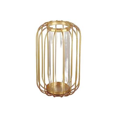 Imagem de Zerodis Vaso de Ferro de Vidro Em Forma de Lanterna, Design Simples, Tubo de Ensaio Transparente, Terrário Hidropônico para Plantas, Com Estrutura de Ferro Forjado para Decoração (Trompete de ouro