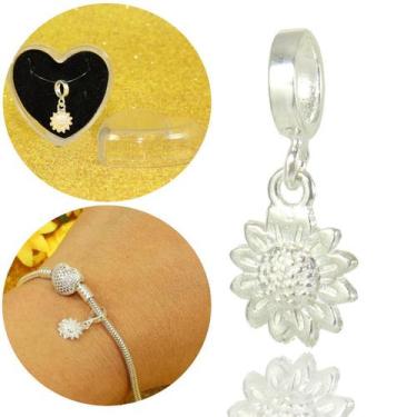 Imagem de Berloque Charms Flor Girasol Prata Legitima - La&Ny Pratas, 2, Prata