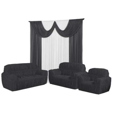 Imagem de Kit Cortina Paris 4 Metros+Capa De Sofá 3, 2 E 1 Lugares Jogo Promoção