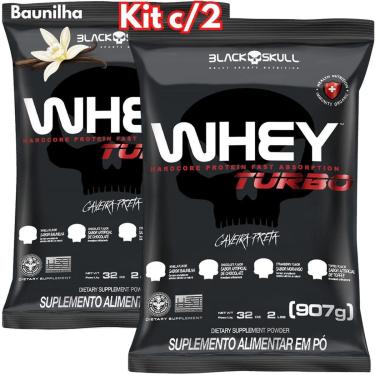 Imagem de 2x Whey Protein Concentrado Turbo Refil 907g Kit 2X Black Skull Ganho de Massa Muscular 3W-Unissex