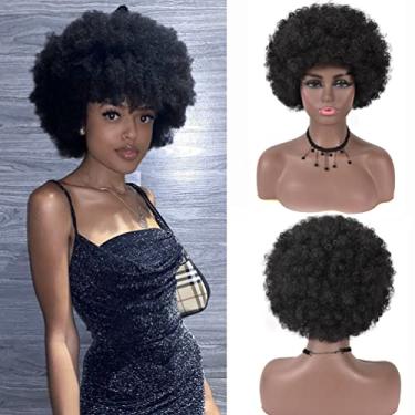 Imagem de Perucas Afro Curtas para Mulheres Negras, Peruca Afro Crespo Afro Crespo Crespo, Premium Sintético Macio Natural Aparência Preta Peruca Afro Cacheado Anos 70