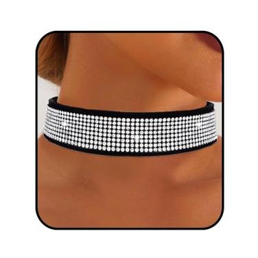 Imagem de Obmyec Colar gargantilha com strass, gargantilha, gargantilha de veludo, ajustável, gargantilha de veludo, Halloween, boate, rave, festa, brilhante, para mulheres, One Size, Couro sintético, Cristal