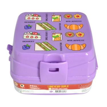 Imagem de Lancheira Dupla Com 4 Divisórias Infantil Escolar Retrátil - NoBrand, 