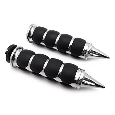 Imagem de SKULL PIVOT Punho de guidão de borracha cromado de 2,5 cm compatível com H-D Chopper Bobber Touring Sportster