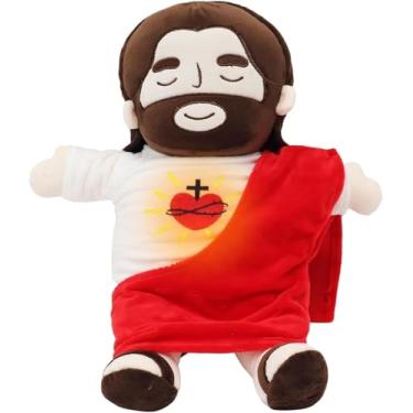 Imagem de Brinquedo de peluche de Jesus que respira ao som de música e luzes, relaxante, alívio da ansiedade, almofada de pelúcia para dormir e descansar.