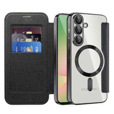 Imagem de Asdsinfor Capa flip para Samsung A57 capa de couro transparente galvanizada resistente 360 proteção sem fio com compartimento para cartão antideslizante capa carteira para Samsung Galaxy A57. JD preta