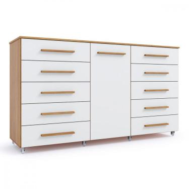 Imagem de Cômoda Imperial 1 Porta 10 Gavetas Com Rodízio Batrol Freijo Com Off White