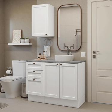 Imagem de Conjunto Gabinete Para Banheiro 110cm 3 Gavetas 3 Portas Vik Madesa 01 Branco