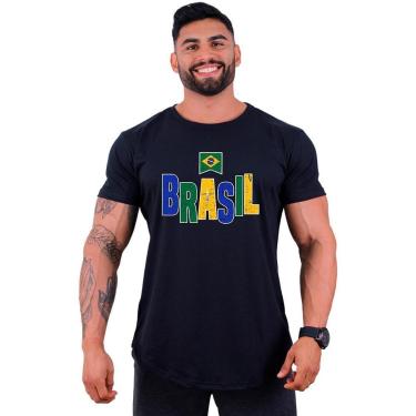 Imagem de Camiseta Longline Manga Curta Alto Conceito Brasil Estampa Bandeira-Masculino
