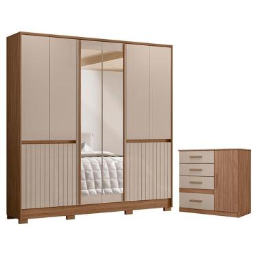Imagem de Guarda Roupa Casal e Cômoda Sapateira Alasca Vênus 10 Portas Giratórias 4 Gavetas MDP C...