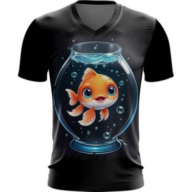 Imagem de Camiseta Gola V Peixinho Feliz no Aquário Peixe 3 - Kasubeck Store®, X