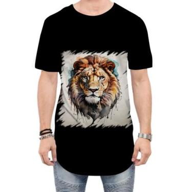 Imagem de Camiseta Longline Leão Ilustrado Cromático Abstrato Rei 2 - Kasubeck S